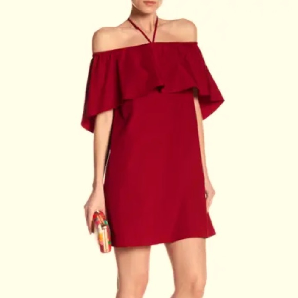 ALICE + OLIVIA JADE CAPED DRESS IN BRIGHT BORDEAUX